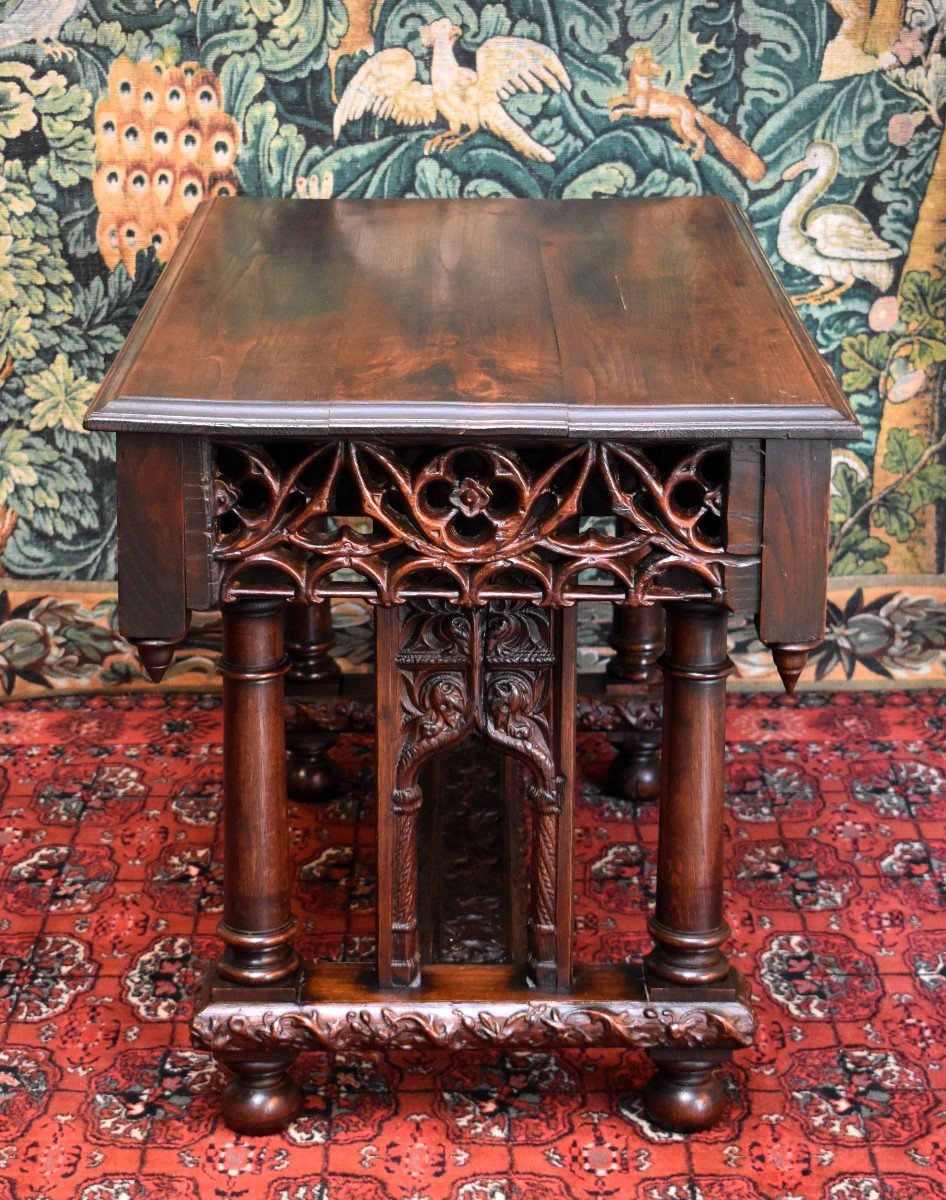 Gothic  Table, Neo-gothic Desk, Neo-gothic Console, Oak, XIX Th Century-photo-2