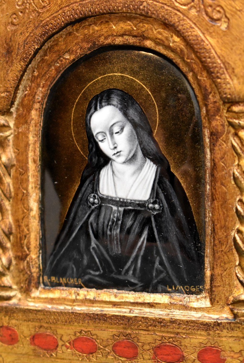 Robert Blancher ( 1895- 1975) , Email En Grisaille Repr&eacute;sentant La Vierge Marie, Email de Limoges, , Emaux -photo-4