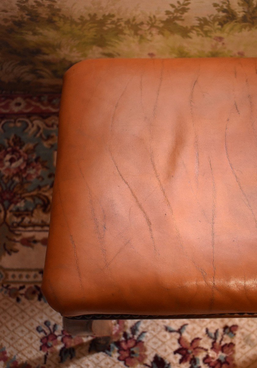 Tabouret De Style R&eacute;gence, Dessus  Cuir, Repose Pieds, XX Eme-photo-4
