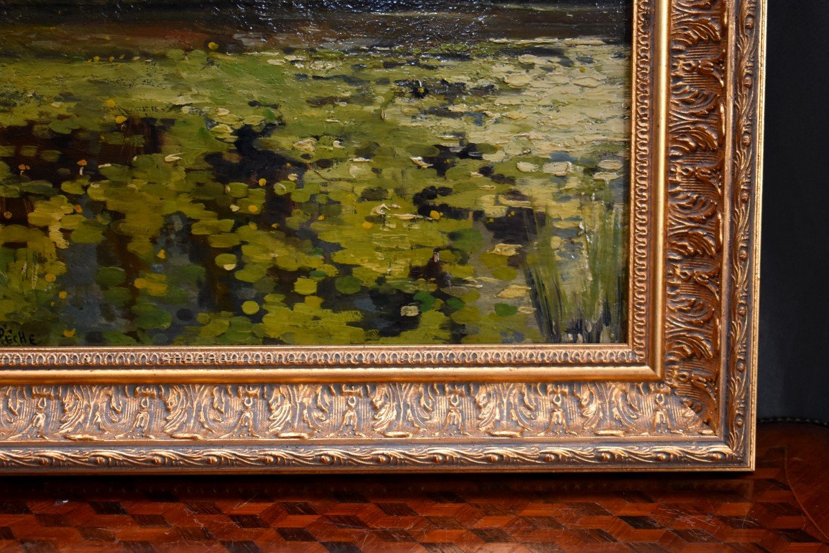 Alexandre Mathurin Pêche (1872-1957), Banks Of The Seine River , Oil On Framed Panel-photo-5