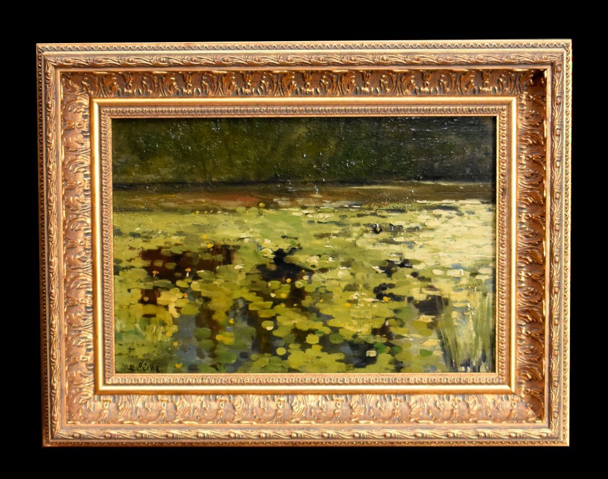 Alexandre Mathurin Pêche (1872-1957), Banks Of The Seine River , Oil On Framed Panel