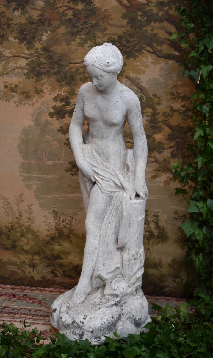 Diane Au Bain, Garden Statue In Reconstituted Stone After Falconet (1716-1791), XXth Century-photo-2