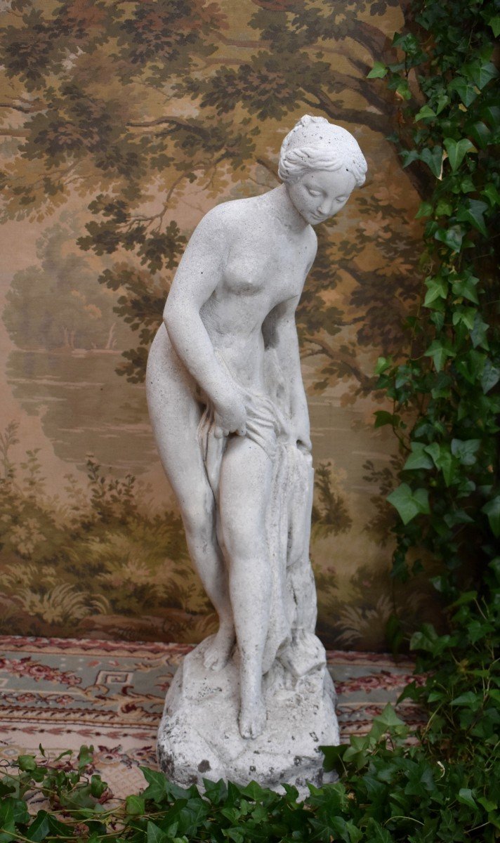 Diane Au Bain, Statue De Jardin En Pierre Reconstituée  D 'après Etienne Maurice Falconet ( 1716-1791) , Epoque  XX ème-photo-4