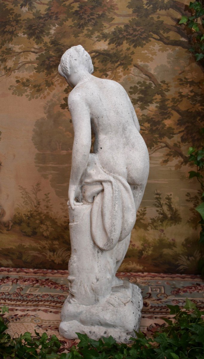 Diane Au Bain, Garden Statue In Reconstituted Stone After Falconet (1716-1791), XXth Century-photo-1
