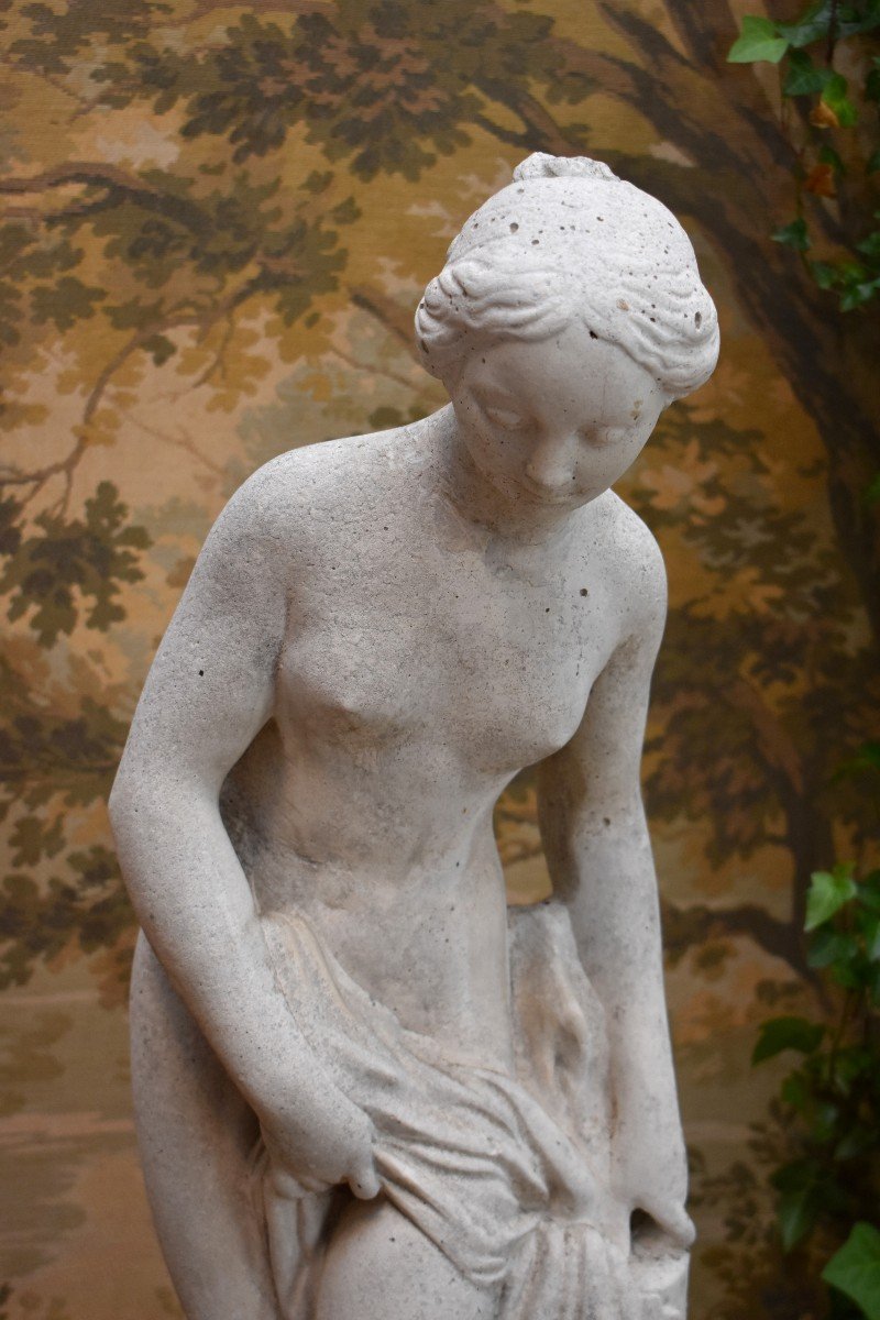 Diane Au Bain, Statue De Jardin En Pierre Reconstituée  D 'après Etienne Maurice Falconet ( 1716-1791) , Epoque  XX ème-photo-4
