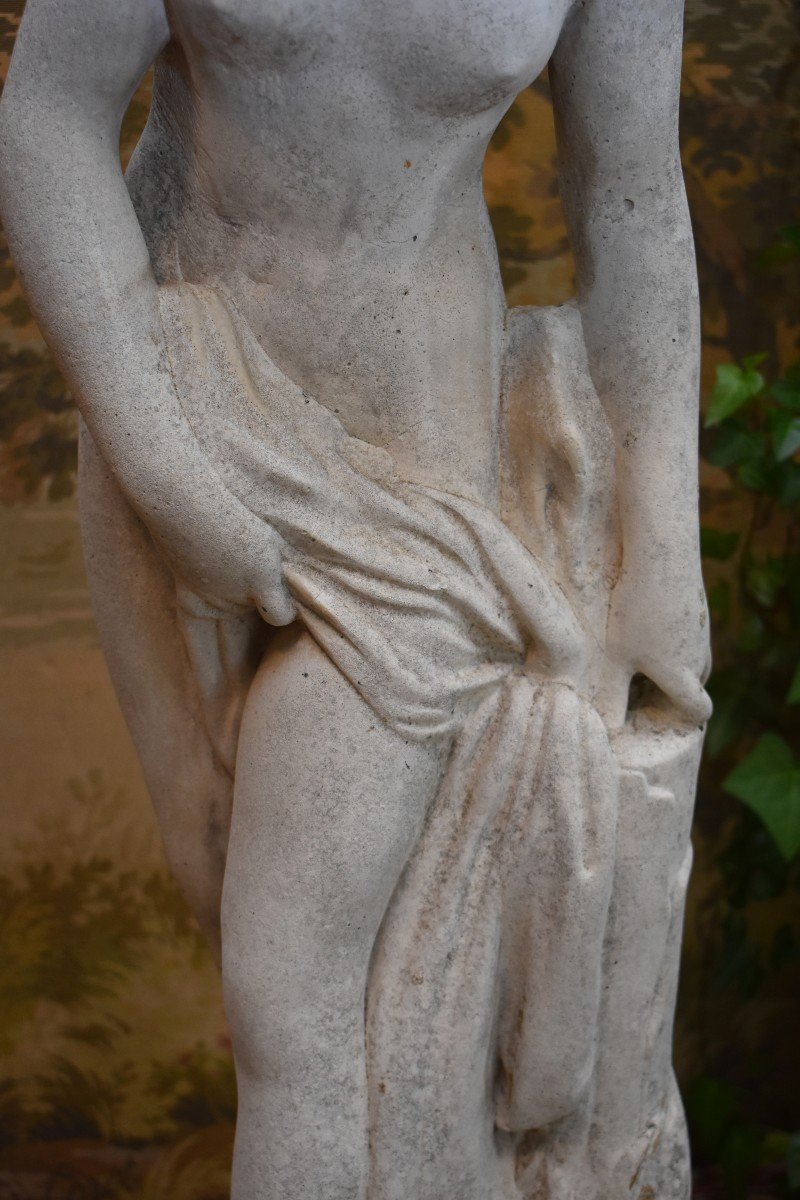 Diane Au Bain, Garden Statue In Reconstituted Stone After Falconet (1716-1791), XXth Century-photo-5