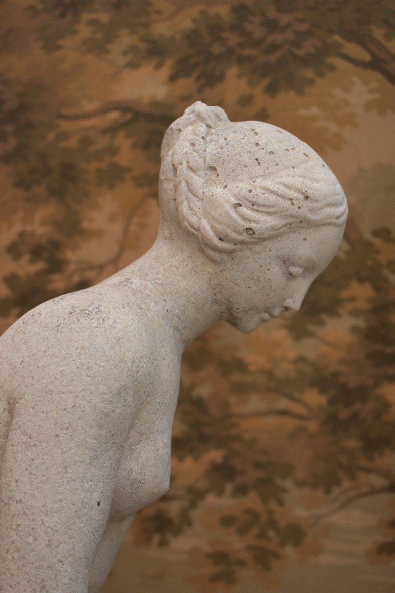 Diane Au Bain, Garden Statue In Reconstituted Stone After Falconet (1716-1791), XXth Century-photo-8