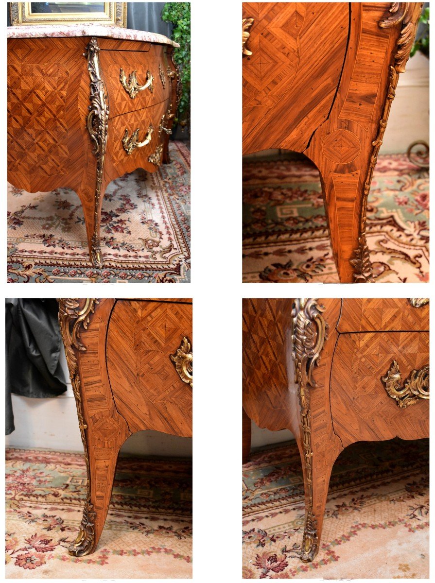 Dans le Go&ucirc;t de Migeon, Commode Galb&eacute;e Et Marquet&eacute;e De Style Louis XV , Commode Tombeau, Travail Des Faubourgs Parisiens , Epoque D&eacute;but XX eme-photo-3