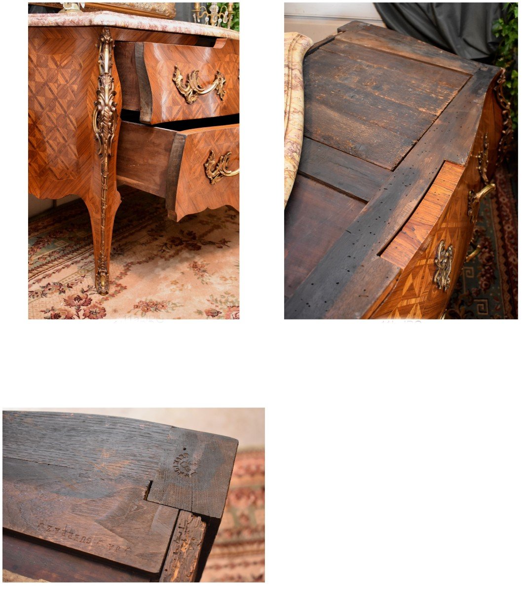 Dans le Go&ucirc;t de Migeon, Commode Galb&eacute;e Et Marquet&eacute;e De Style Louis XV , Commode Tombeau, Travail Des Faubourgs Parisiens , Epoque D&eacute;but XX eme-photo-7