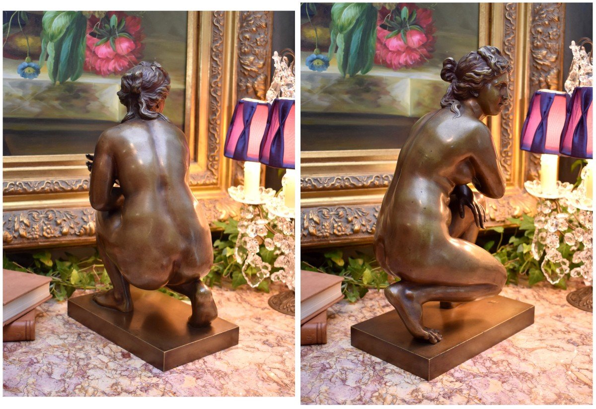 Bronze Statue After Antoine Coysevox (1640-1720), Crouching Venus, Early 20th Century-photo-2