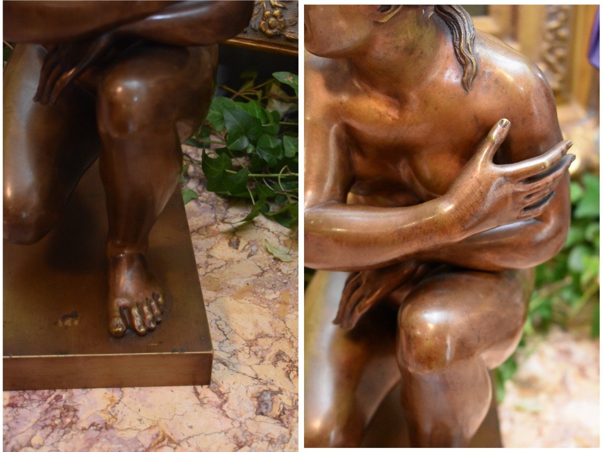 Bronze Statue After Antoine Coysevox (1640-1720), Crouching Venus, Early 20th Century-photo-6