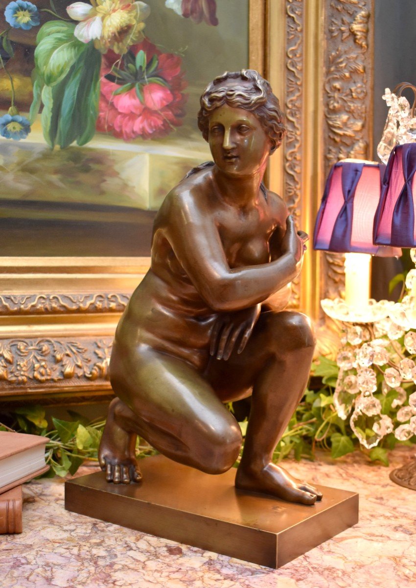 Bronze Statue After Antoine Coysevox (1640-1720), Crouching Venus, Early 20th Century