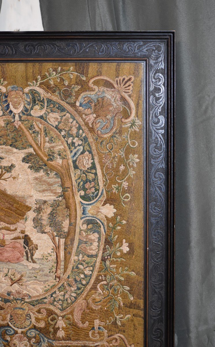 Very Large Embroidery On Silk From The Early 18th Century, Rare Orientalist Theme-photo-7