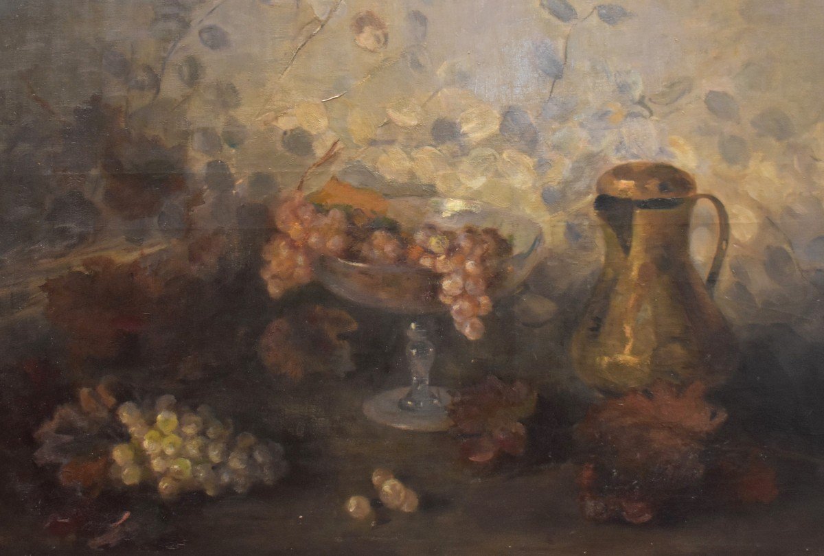 S. Gregory, 1914, Importante Nature Morte Aux Fruits d'Automne, Ecole Anglaise, Grande Huile Sur Toile -photo-3