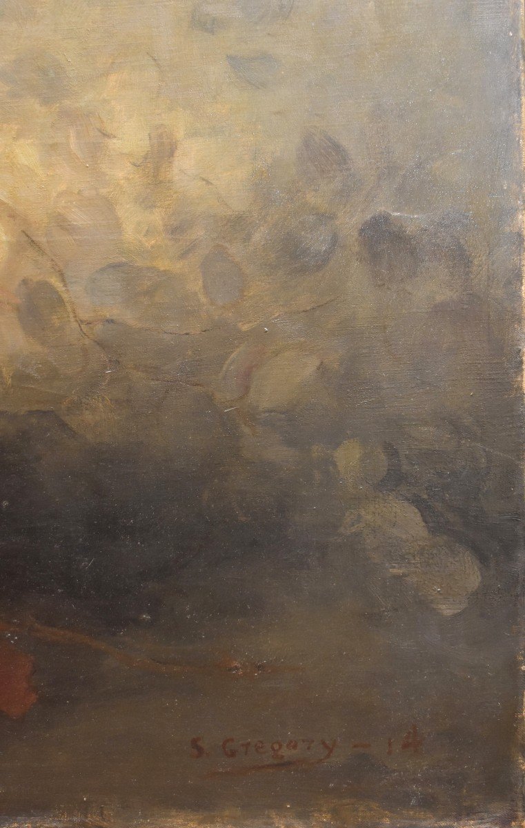 S. Gregory, 1914, Importante Nature Morte Aux Fruits d'Automne, Ecole Anglaise, Grande Huile Sur Toile -photo-2