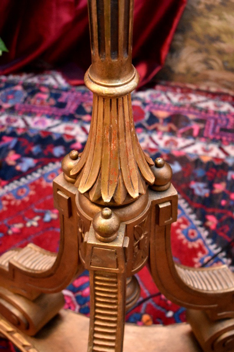 Grand Lampadaire En Bois Dor&eacute; De Style Louis XVI, Luminaire Bois Dor&eacute; Laqu&eacute; Or, Vers 1900-photo-4