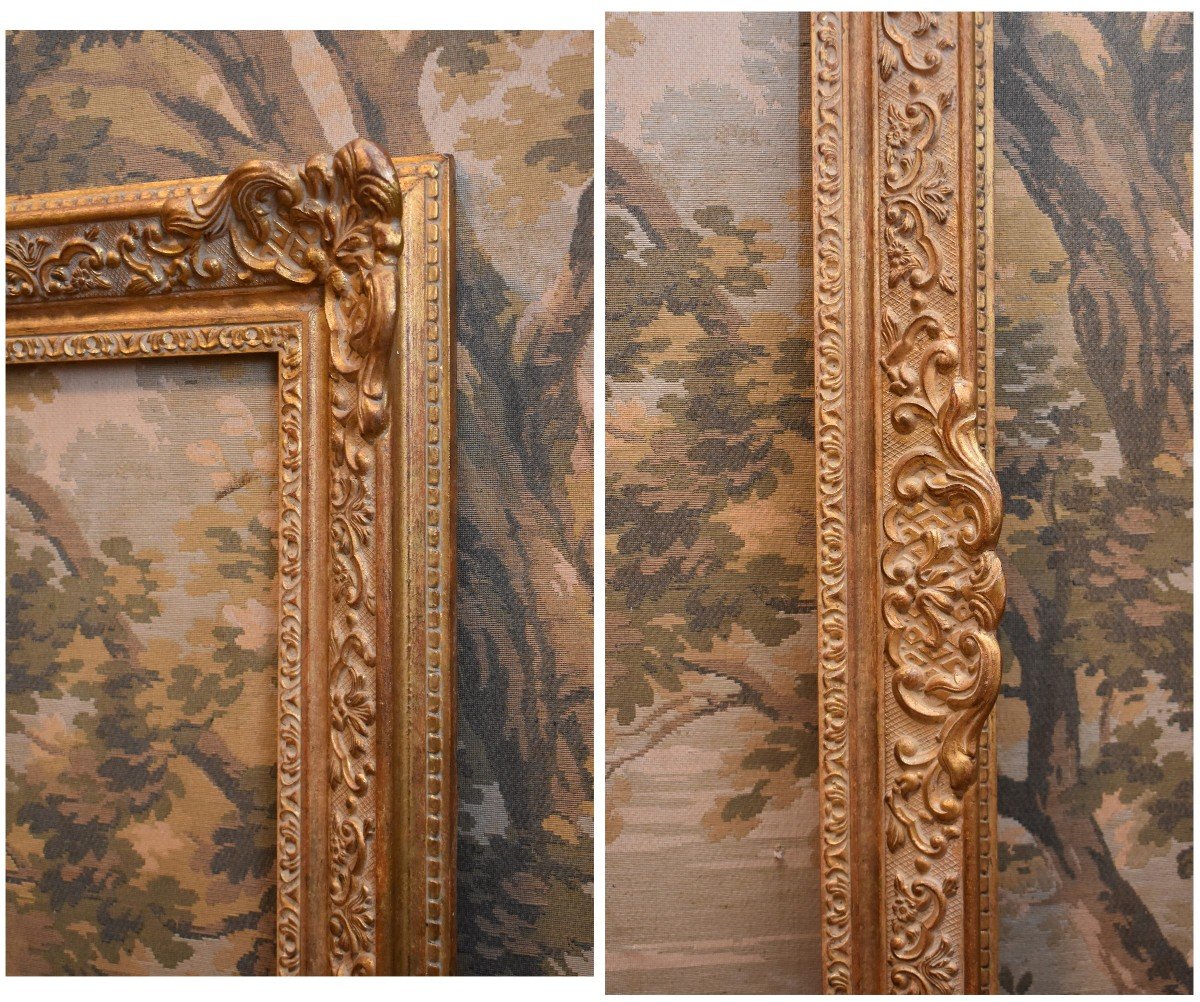 Très Grand Cadre Rectangulaire De Style Régence / Louis XV , Bois Sculpté et  Doré / Laqué Or, Epoque Milieu XX eme-photo-6
