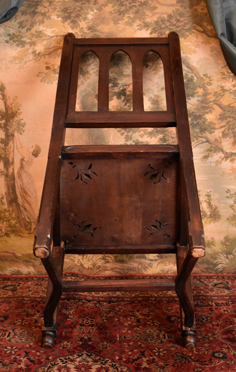 Gothic Style Chair, Leather Seat, Office Chair, 19th Century-photo-7