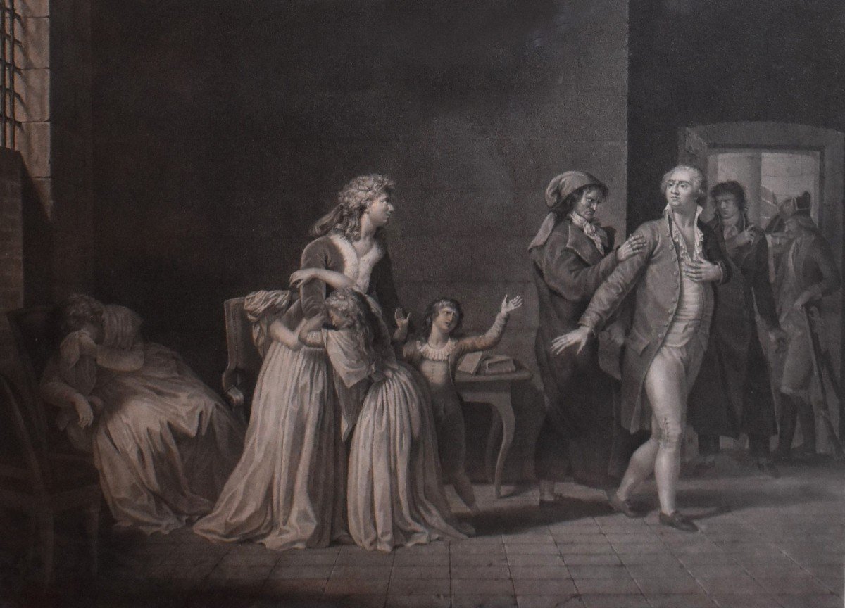 S&eacute;paration De Louis XVI Et De Sa Famille &agrave; La Tour Du Temple,  Gravure Encadr&eacute;e Sous Verre , D&eacute;but XIX &egrave;me-photo-2