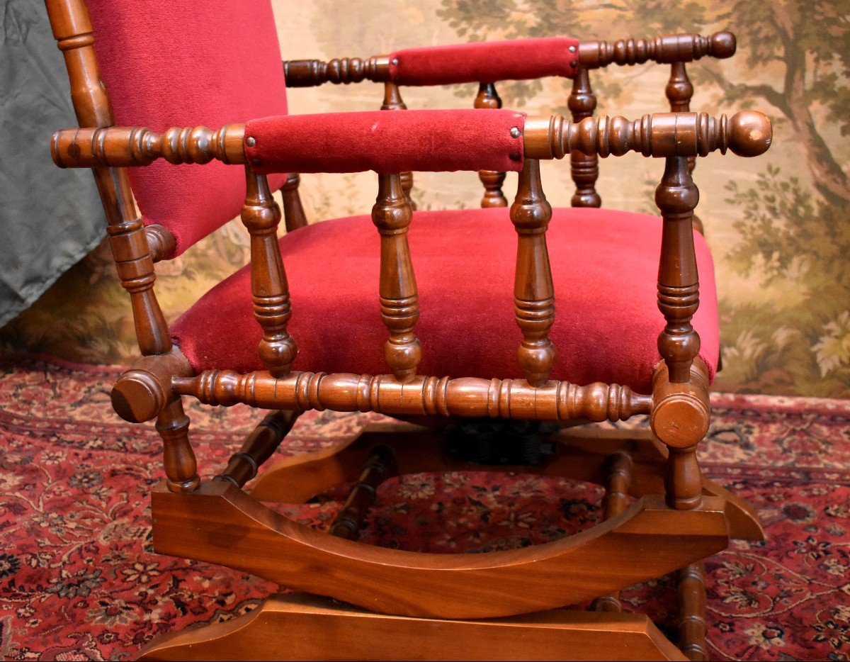 Rocking Chair In Natural Wood, Spring System, Early 20th Century-photo-5