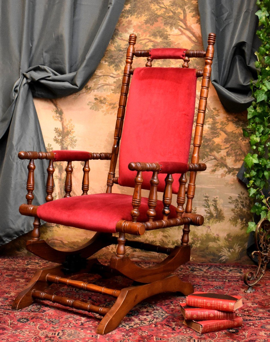 Rocking Chair In Natural Wood, Spring System, Early 20th Century