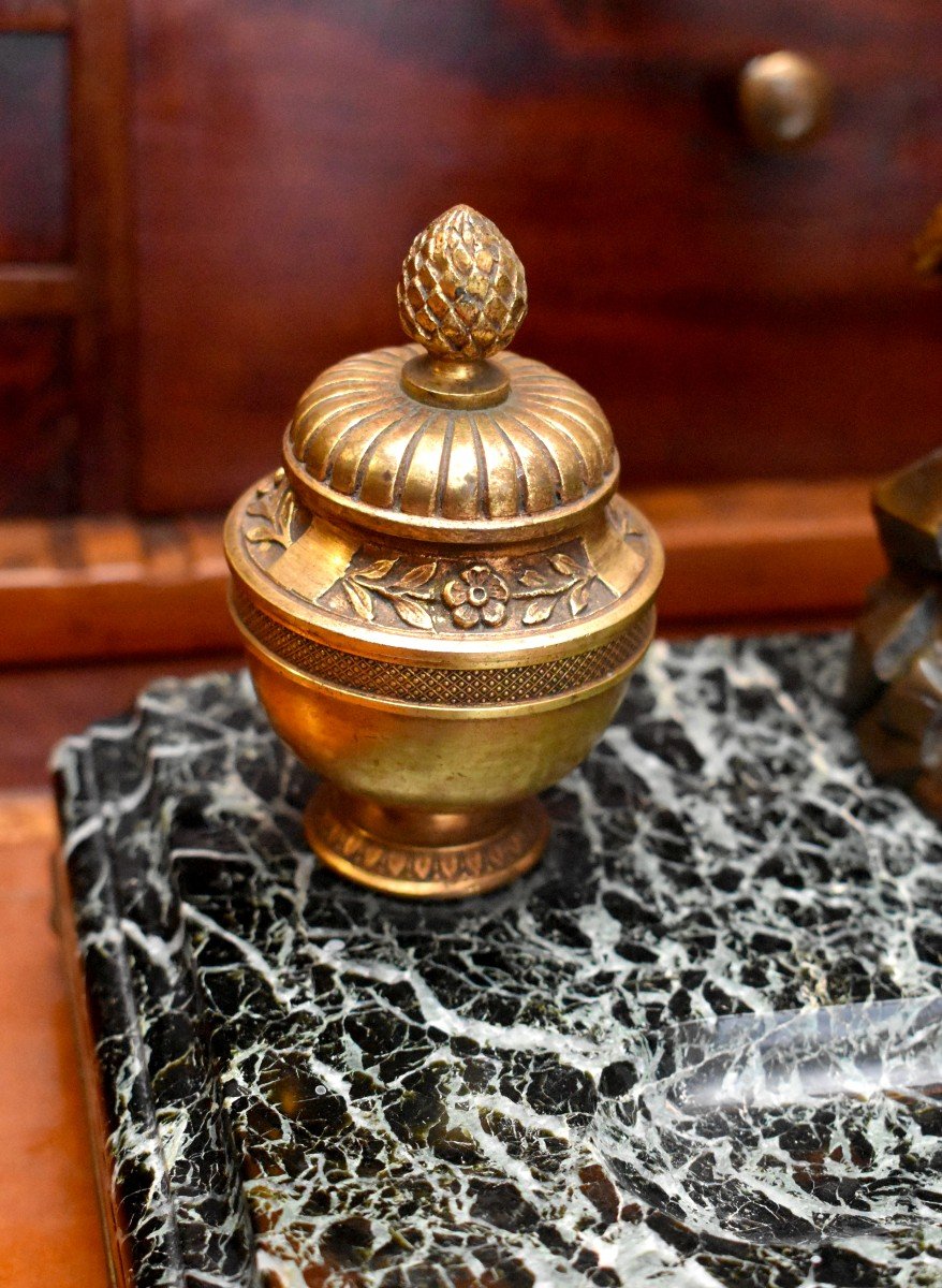 Large Inkwell In Bronze And Marble, Eagle With Spread Wings, Signed A Marionnet (1852-1910)-photo-6
