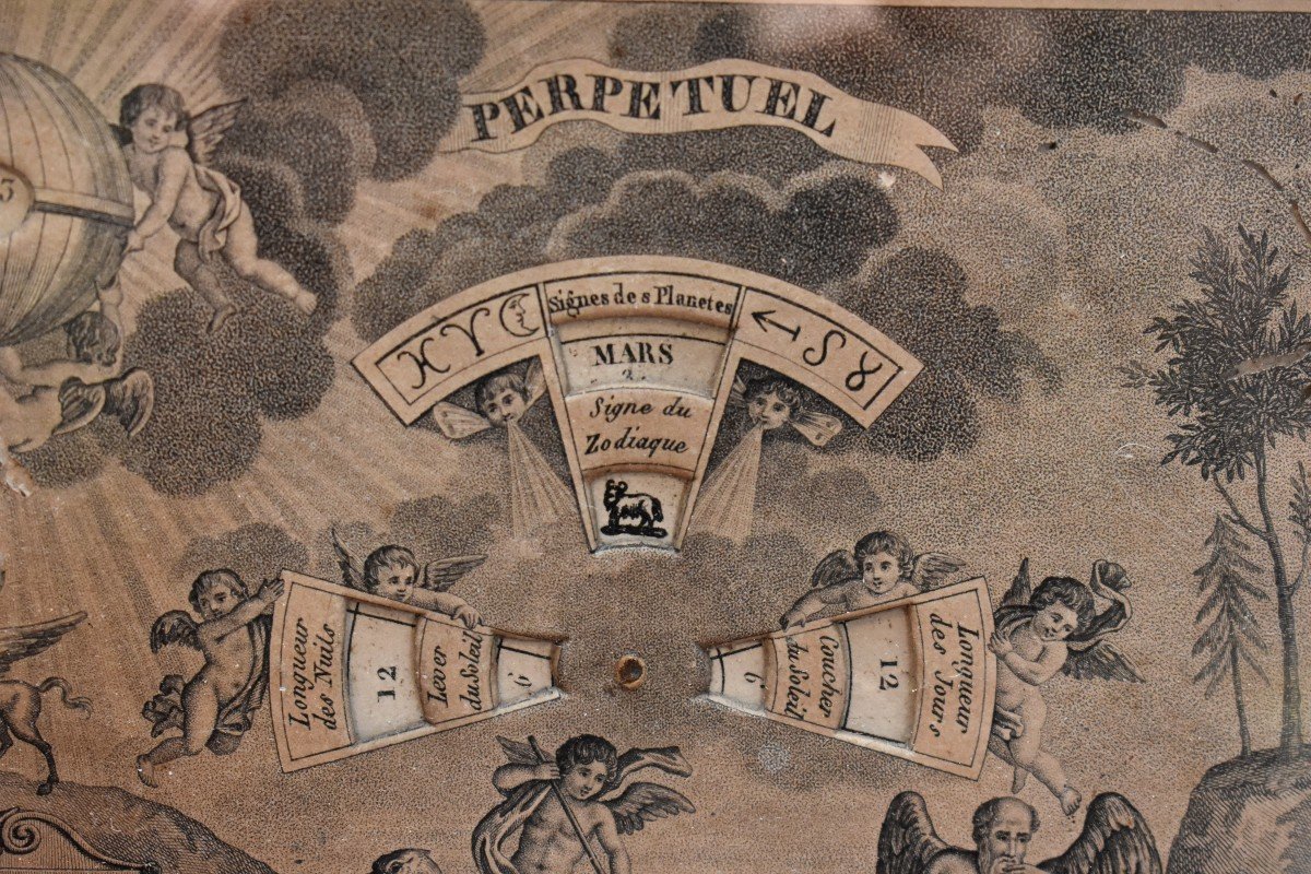  Rare Gravure d'époque Empire Formant Calendrier Perpétuel , Encadrée Sous Verre, Début XIX ème-photo-6