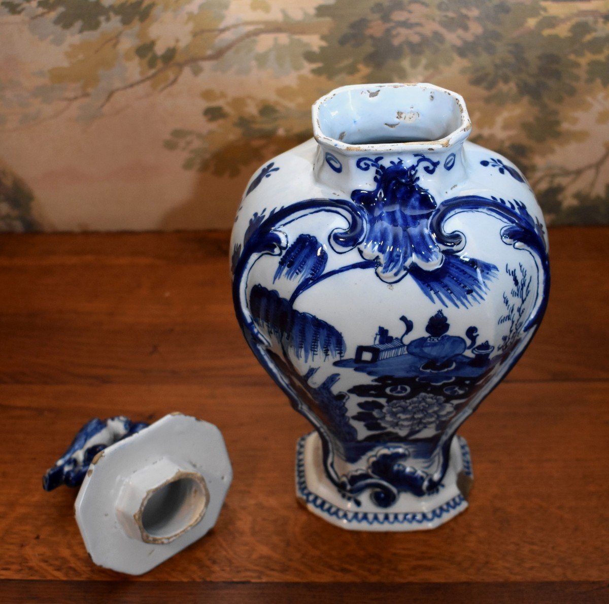 Delft , Pot Couvert &agrave; D&eacute;cor Japonisant, Manufacture de La Griffe De Porcelaine, Potiche-photo-5