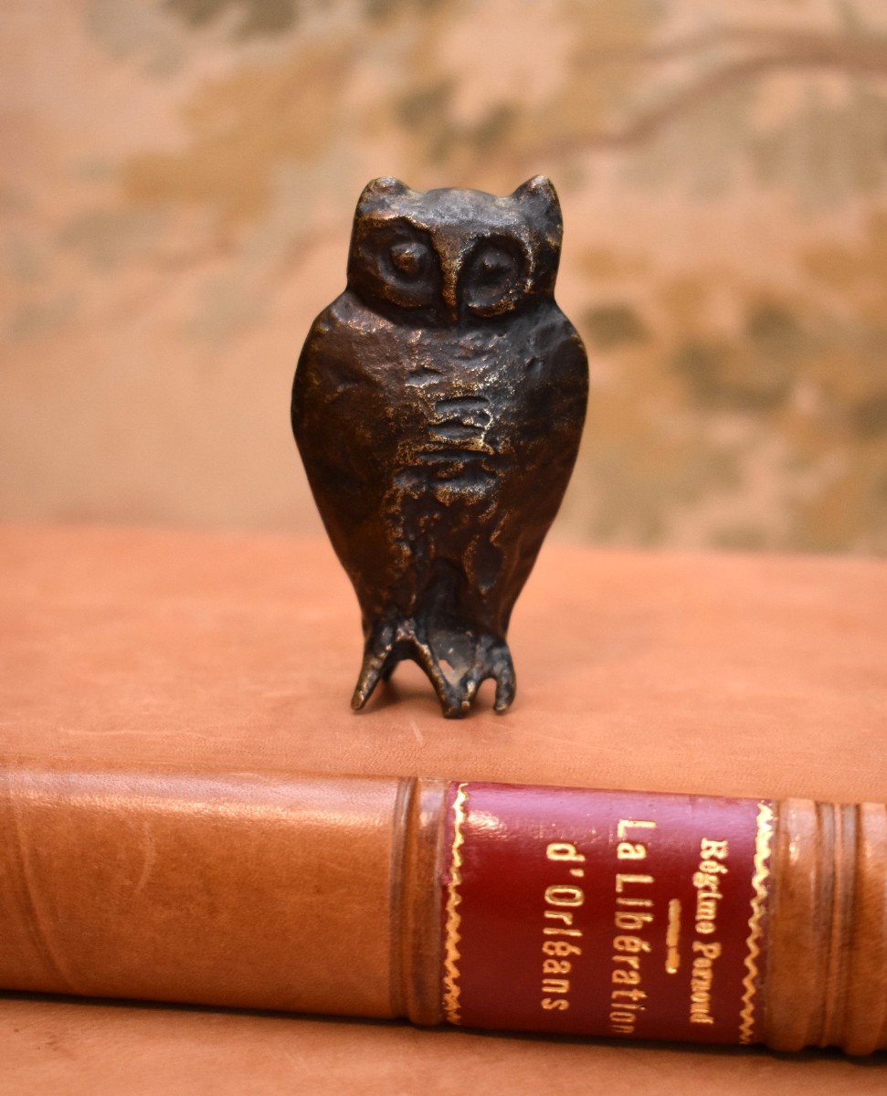 Hibou, Chouette En Bronze Doré, Fonte Moderne, XX ème-photo-2
