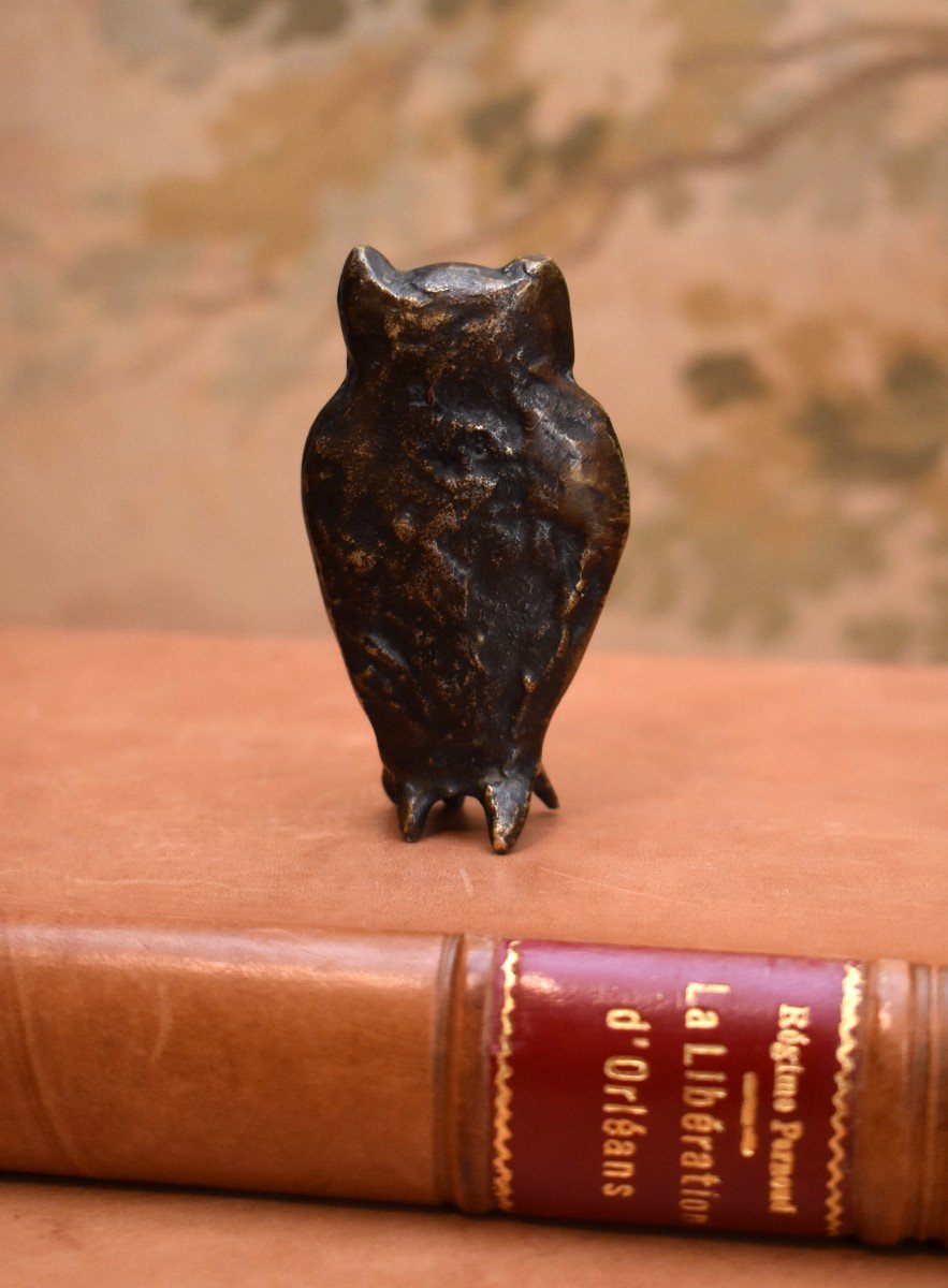 Hibou, Chouette En Bronze Doré, Fonte Moderne, XX ème-photo-1