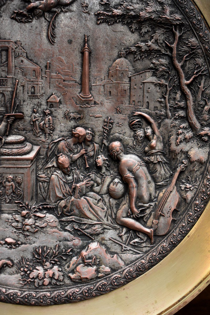 Cup On Foot, Empty Pocket With Mythological Scene Decor, Bronze, Brass And Copper, 19th Century-photo-7
