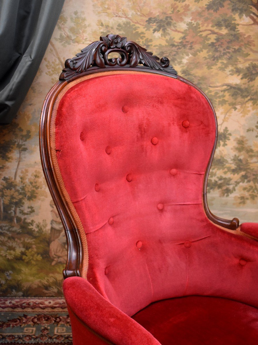 Grande Bergère En Acajou Sculpté, Epoque Napoleon III, XIX ème-photo-3