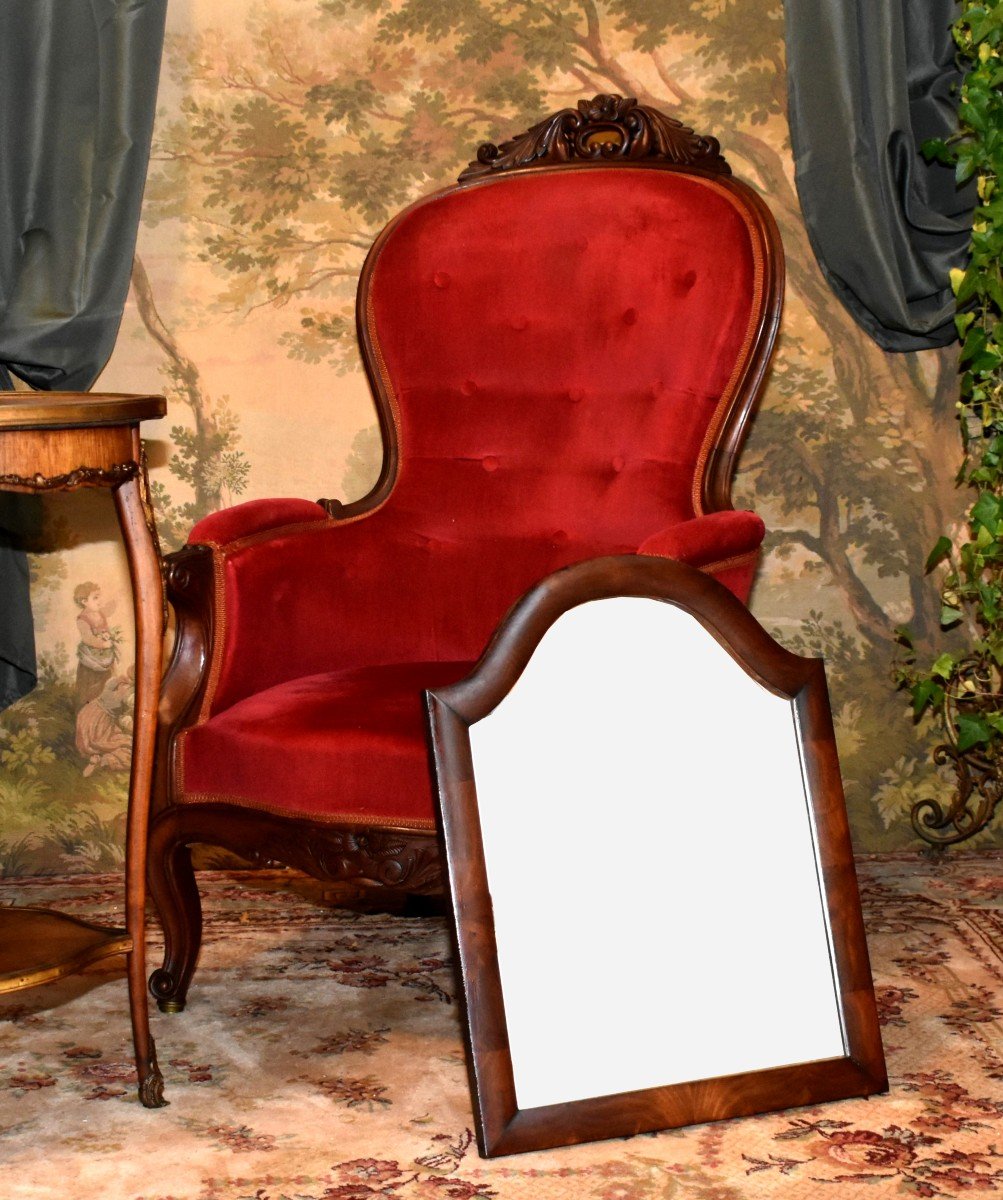 Louis Philippe Mirror In Mahogany And Mahogany Veneer, Wall Mirror, Ice, 19th Century-photo-2