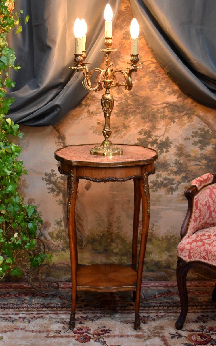 Sellette , Petit Gu&eacute;ridon De Style Louis XV, Dessus Marbre, Epoque XIX &egrave;me-photo-2