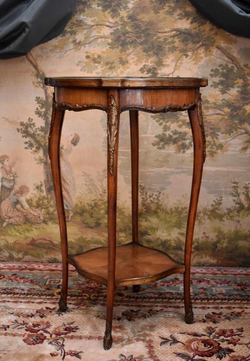 Sellette , Petit Gu&eacute;ridon De Style Louis XV, Dessus Marbre, Epoque XIX &egrave;me-photo-2