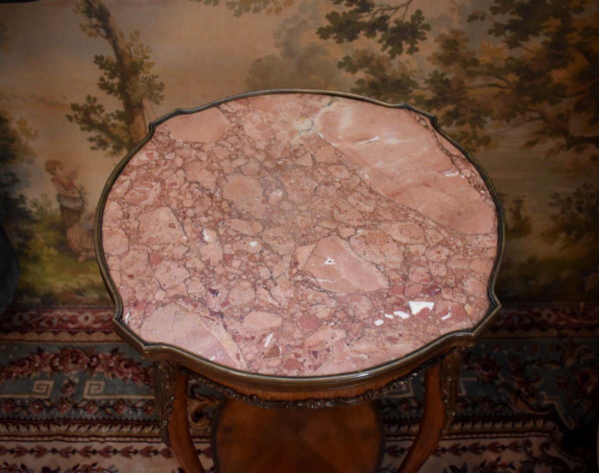 Sellette , Petit Gu&eacute;ridon De Style Louis XV, Dessus Marbre, Epoque XIX &egrave;me-photo-4