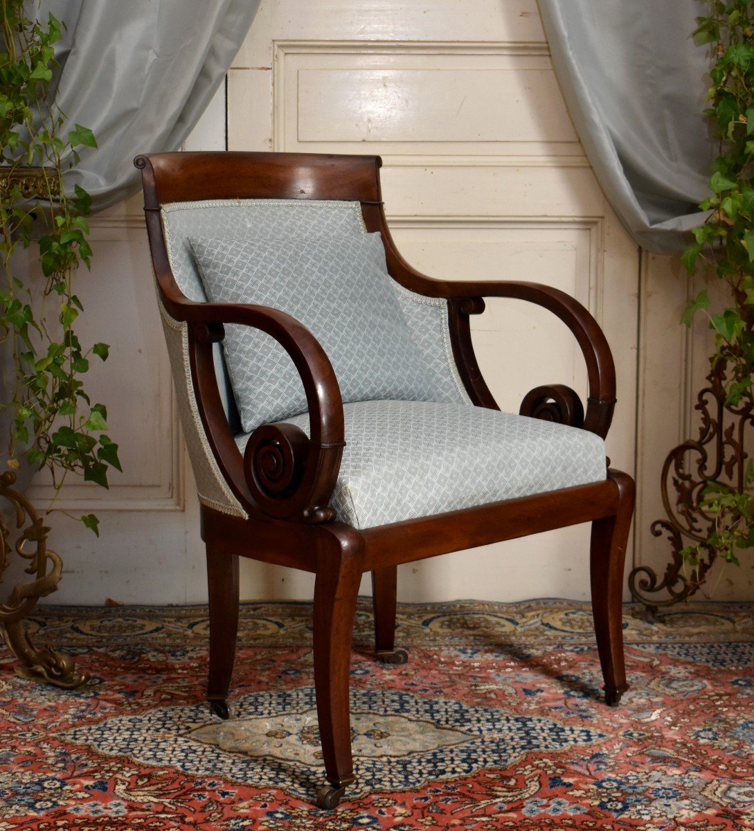 English Mahogany Cross Armchair, Office Armchair, 19th Century-photo-3