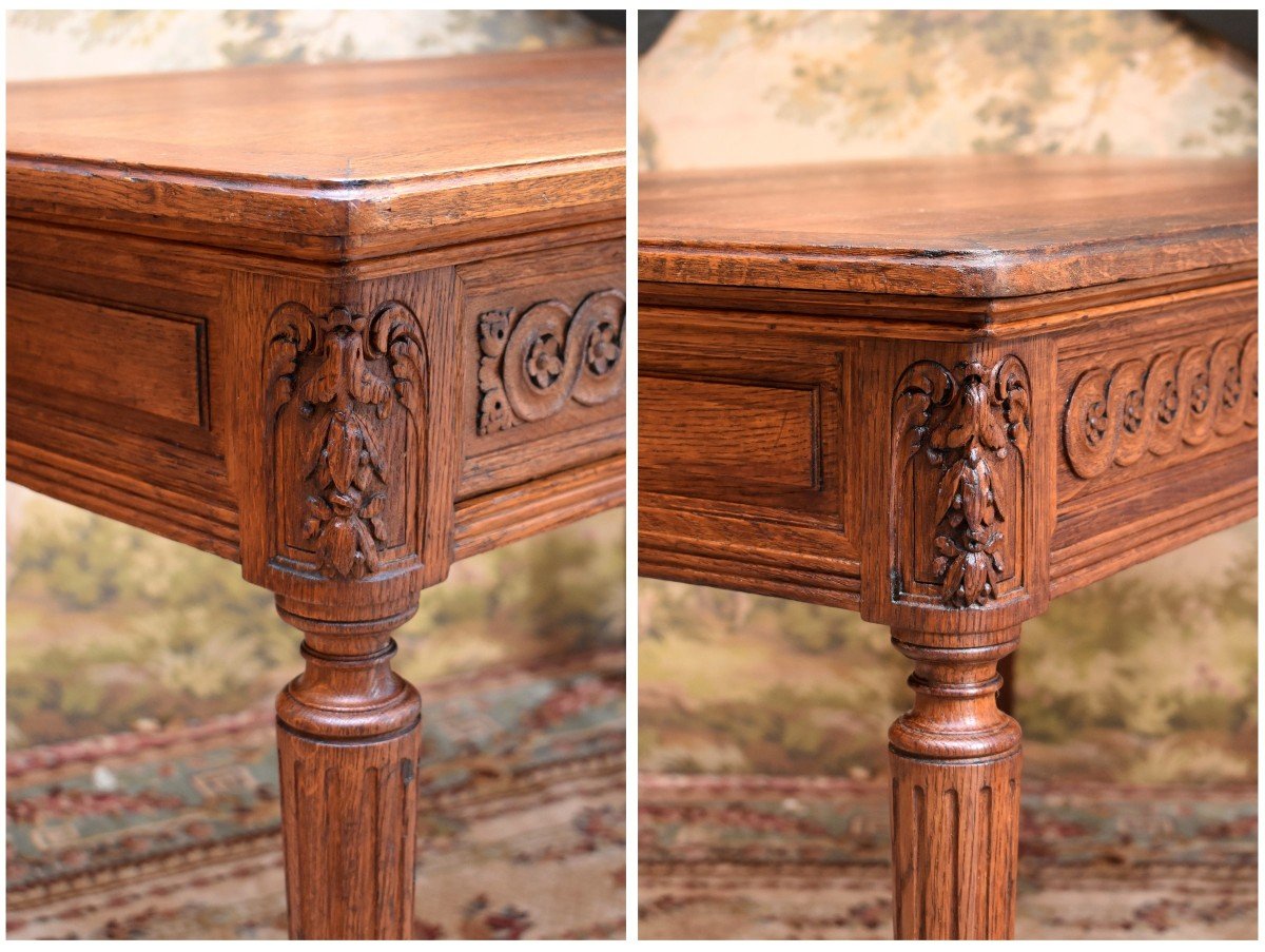 Bureau De Milieu En Ch&ecirc;ne Sculpt&eacute; de Style Louis XVI, Table &agrave; Ecrire, Epoque XIX &egrave;me-photo-7
