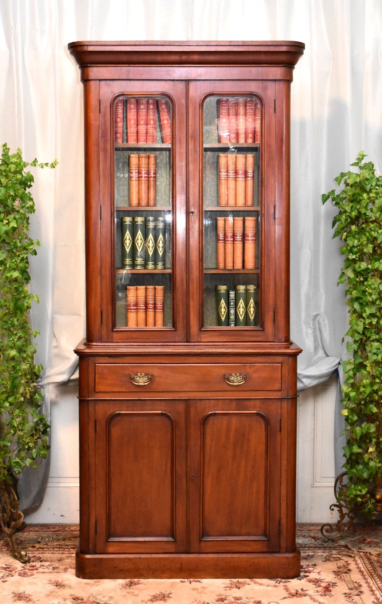 English Mahogany And Mahogany Veneer Bookcase, Display Cabinet, England 19th Century-photo-2