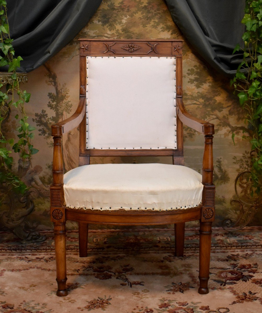 Fauteuil Epoque Directoire En H&ecirc;tre Cir&eacute;, Si&egrave;ge &agrave; Recouvrir, Epoque XVIII Eme, Vers 1795-photo-3