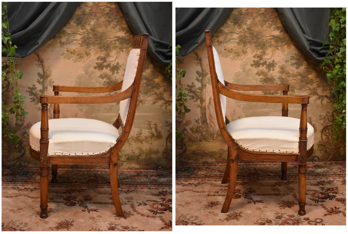 Fauteuil Epoque Directoire En H&ecirc;tre Cir&eacute;, Si&egrave;ge &agrave; Recouvrir, Epoque XVIII Eme, Vers 1795-photo-1