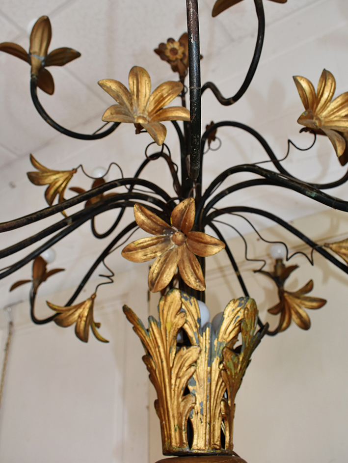 Très Grand Lampadaire à 18 Feux (2m35), Chandelier, Bois Doré, Laiton Et Fonte, Epoque XIXeme-photo-2