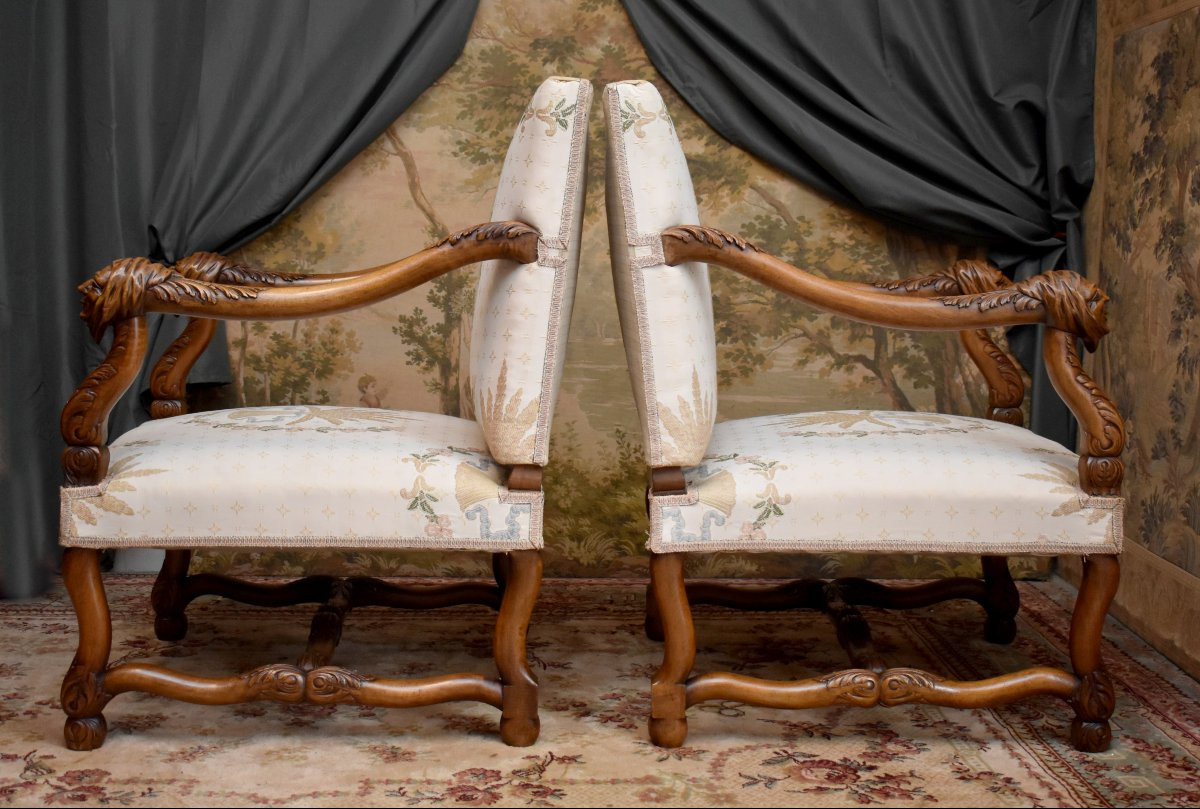 Paire De Fauteuils d' Apparat , Visages Aux Capuchons, Style Haute Epoque, Renaissance, XIX ème-photo-3