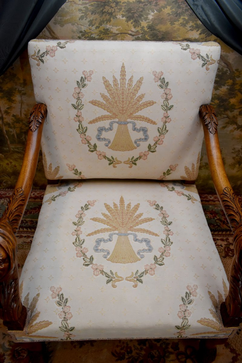 Paire De Fauteuils d' Apparat , Visages Aux Capuchons, Style Haute Epoque, Renaissance, XIX ème-photo-8