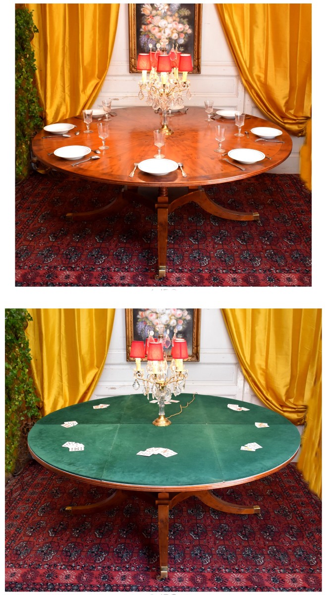 Important Dining Table Forming A Games Table, Gueridon, England, Mid 20th Century