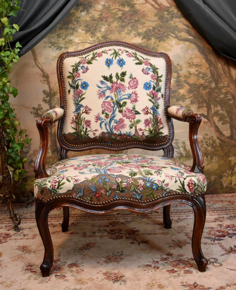 Estampille E. DIEUDONNE,  Maître en 1740, Fauteuil à Dossier Plat ou  à la Reine, XVIIIème-photo-2