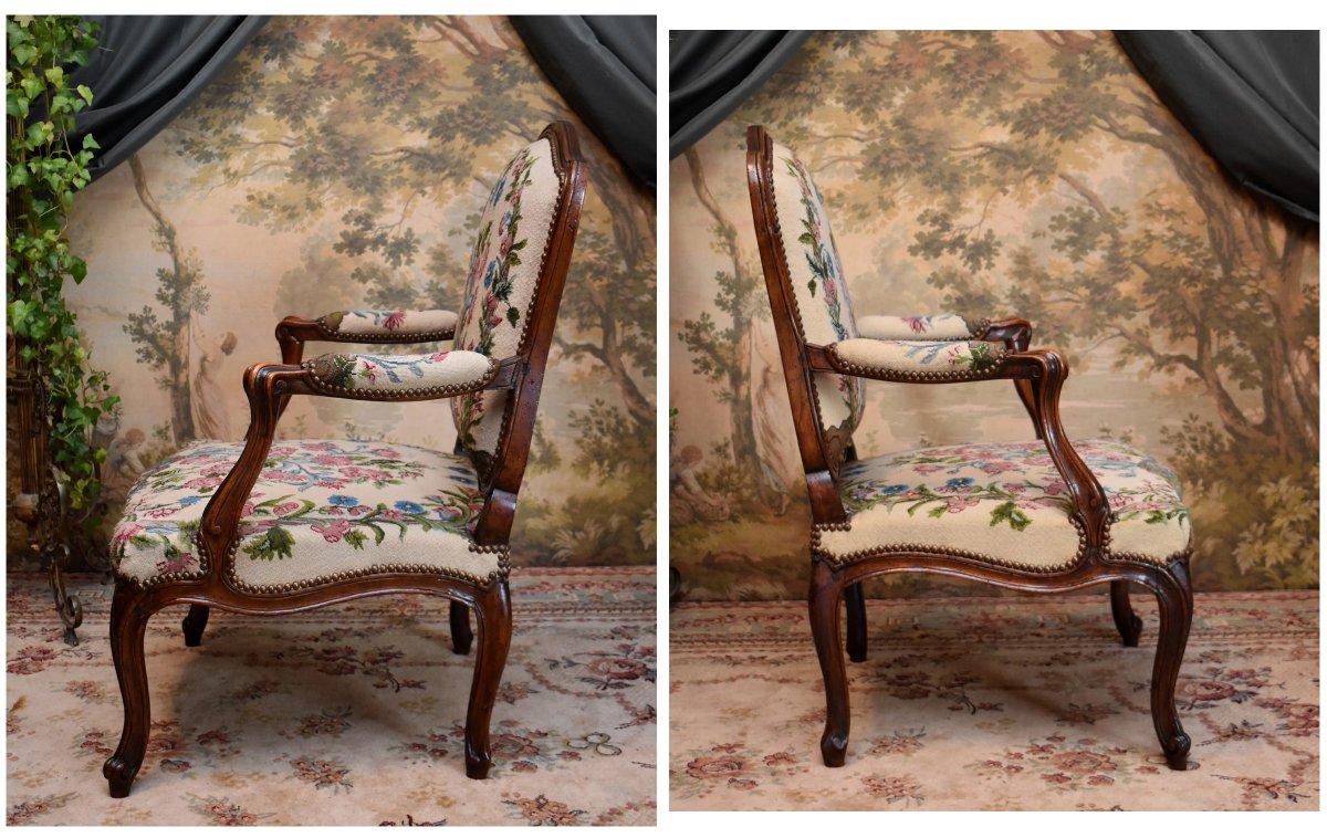 Estampille E. DIEUDONNE,  Maître en 1740, Fauteuil à Dossier Plat ou  à la Reine, XVIIIème-photo-4