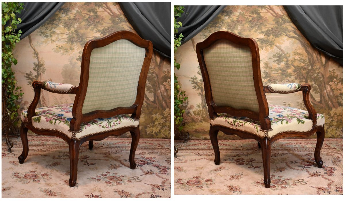 Estampille E. DIEUDONNE,  Maître en 1740, Fauteuil à Dossier Plat ou  à la Reine, XVIIIème-photo-1