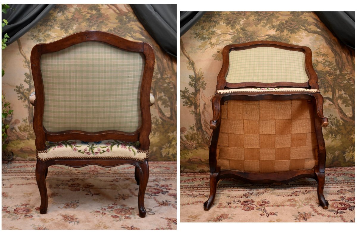 Estampille E. DIEUDONNE,  Maître en 1740, Fauteuil à Dossier Plat ou  à la Reine, XVIIIème-photo-2