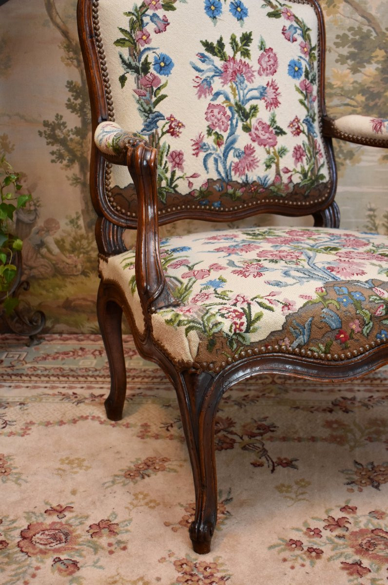 Estampille E. DIEUDONNE,  Maître en 1740, Fauteuil à Dossier Plat ou  à la Reine, XVIIIème-photo-3